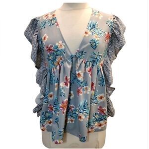 Joy joy floral ruffle blouse NWT sz s